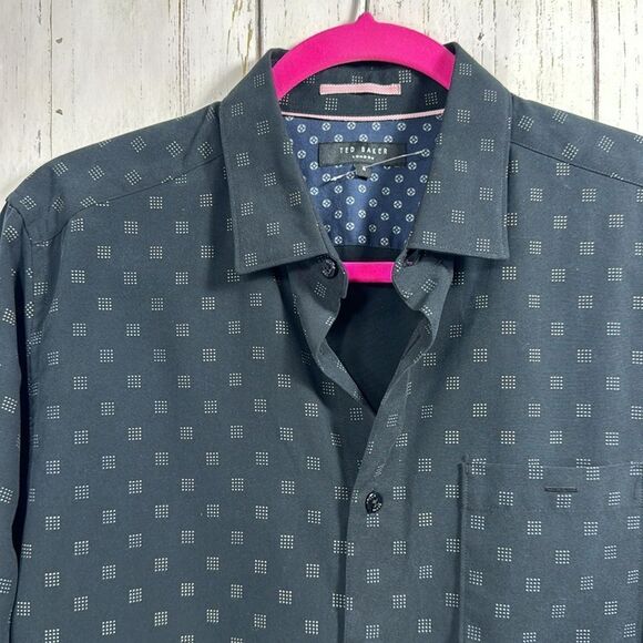 Ted Baker London Geometric Print Black Long Sleeves Button Down Casual Shirt - Picture 3 of 16